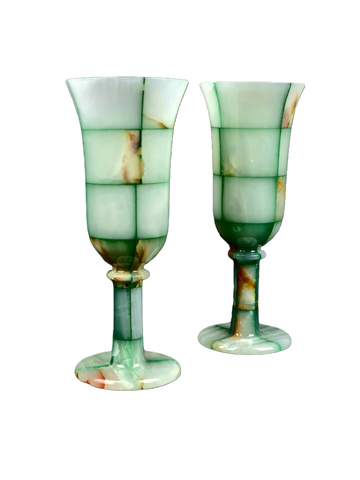 Onyx Goblets (Set of 2), Onyx Wine Glasses, Marble carved glasses