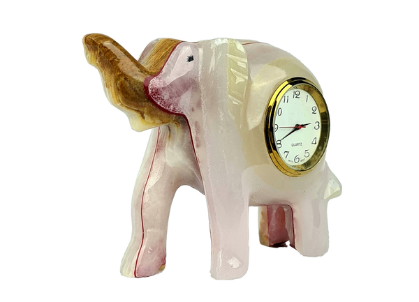 Hand Crafted Elephant Table Clock in Onyx