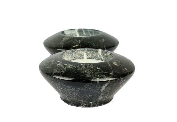 Black Pair Of Onyx Tea Light Holder