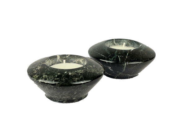 Black Pair Of Onyx Tea Light Holder